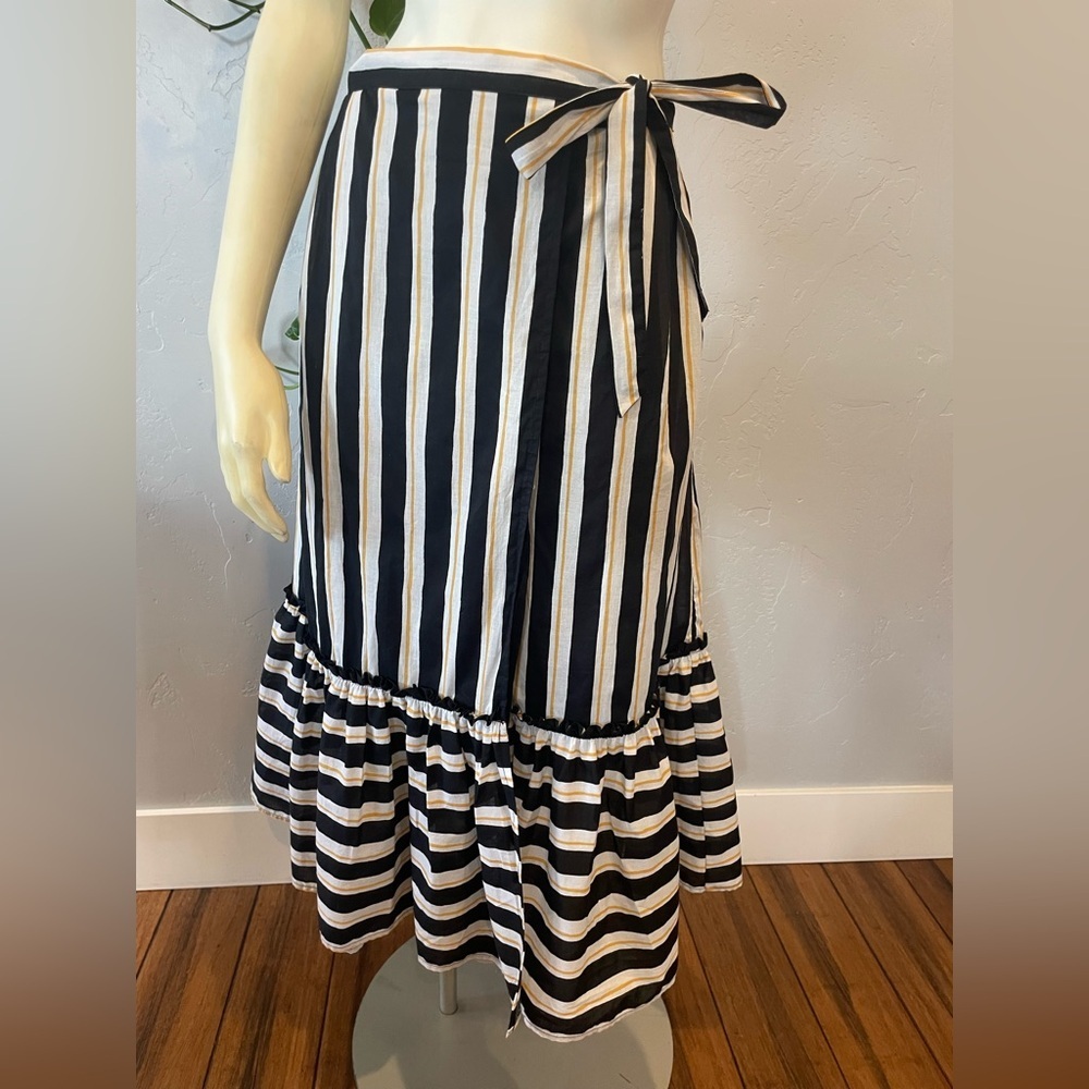 Who What Wear Black/White/yellow 100% cotton Striped midi skirt SZ8